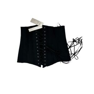 Charmian Black Underbust Corset Lace Up Waist Cincher Belt XL
